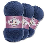 Wohnkult Alize 3 x 100 g Cotton Gold Premium Wolle 59 Farben Sommerwolle Garn Stricken Amigurumi Ganzjahreswolle (279 | Nachtblau)