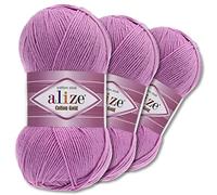 Wohnkult Alize 3 x 100 g Cotton Gold Premium Wolle 59 Farben Sommerwolle Garn Stricken Amigurumi Ganzjahreswolle (43 | Lila)