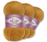 Wohnkult Alize 3 x 100 g Cotton Gold Premium Wolle 59 Farben Sommerwolle Garn Stricken Amigurumi Ganzjahreswolle (02 | Senf)