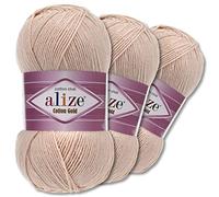 Wohnkult Alize 3 x 100 g Cotton Gold Premium Wolle 59 Farben Sommerwolle Garn Stricken Amigurumi Ganzjahreswolle (67 | Champagne)