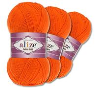 Wohnkult Alize 3 x 100 g Cotton Gold Premium Wolle 59 Farben Sommerwolle Garn Stricken Amigurumi Ganzjahreswolle (37 | Orange)