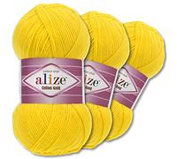 Wohnkult Alize 3 x 100 g Cotton Gold Premium Wolle 59 Farben Sommerwolle Garn Stricken Amigurumi Ganzjahreswolle (110 | Sonnengelb)