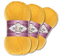 Wohnkult Alize 3 x 100 g Cotton Gold Premium Wolle 59 Farben Sommerwolle Garn Stricken Amigurumi Ganzjahreswolle (216 | Gelb)