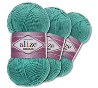 Wohnkult Alize 3 x 100 g Cotton Gold Premium Wolle 59 Farben Sommerwolle Garn Stricken Amigurumi Ganzjahreswolle (610 | Jadegrün)