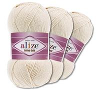 Wohnkult Alize 3 x 100 g Cotton Gold Premium Wolle 59 Farben Sommerwolle Garn Stricken Amigurumi Ganzjahreswolle (599 | Eierschale)