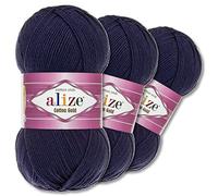 Wohnkult Alize 3 x 100 g Cotton Gold Premium Wolle 59 Farben Sommerwolle Garn Stricken Amigurumi Ganzjahreswolle (58 | Navyblau)