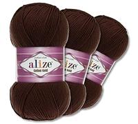 Wohnkult Alize 3 x 100 g Cotton Gold Premium Wolle 59 Farben Sommerwolle Garn Stricken Amigurumi Ganzjahreswolle (26 | Kaffee)