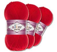 Wohnkult Alize 3 x 100 g Cotton Gold Premium Wolle 59 Farben Sommerwolle Garn Stricken Amigurumi Ganzjahreswolle (56 | Rot)