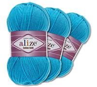 Wohnkult Alize 3 x 100 g Cotton Gold Premium Wolle 59 Farben Sommerwolle Garn Stricken Amigurumi Ganzjahreswolle (16 | Ozeanblau)