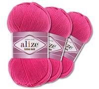Wohnkult Alize 3 x 100 g Cotton Gold Premium Wolle 59 Farben Sommerwolle Garn Stricken Amigurumi Ganzjahreswolle (149 | Fuchsia)