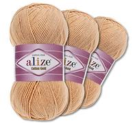 Wohnkult Alize 3 x 100 g Cotton Gold Premium Wolle 59 Farben Sommerwolle Garn Stricken Amigurumi Ganzjahreswolle (446 | Camel)