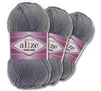 Wohnkult Alize 3 x 100 g Cotton Gold Premium Wolle 59 Farben Sommerwolle Garn Stricken Amigurumi Ganzjahreswolle (87 | Dunkelgrau)