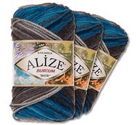 Wohnkult Alize 3 x 100g Burcum Batik Premium Wolle 100% Acryl 29 Farben Farbverlauf Akzente (4200)