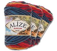 Wohnkult Alize 3 x 100g Burcum Batik Premium Wolle 100% Acryl 29 Farben Farbverlauf Akzente (4340)