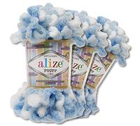 Wohnkult Alize 3x100 g Puffy Color Premium Wolle 26 Farbkombinationen Chenille Handarbeit Stricken und Häkeln ohne Hilfsmittel Smart Yarn (5865)