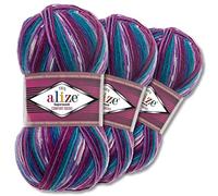 Wohnkult Alize 3x100g Superwash Comfort Sockenwolle 33 Farben zur Auswahl EIN-/Mehrfarbig Pullover Kleidung Wolle (4412)