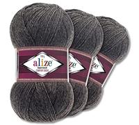 Wohnkult Alize 3x100g Superwash Comfort Sockenwolle 33 Farben zur Auswahl EIN-/Mehrfarbig Pullover Kleidung Wolle (182 | Dunkelgrau Melange)