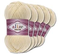 Wohnkult Alize 5 x 100 g Cotton Gold Premium Wolle| 39 Farben Sommerwolle Garn Stricken Amigurumi (01 | Creme)