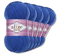 Alize 5 x 100 g Cotton Gold Premium Wolle| 39 Farben Sommerwolle Garn Stricken Amigurumi (141 | Königsblau)