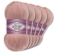 Wohnkult Alize 5 x 100 g Cotton Gold Premium Wolle| 39 Farben Sommerwolle Garn Stricken Amigurumi (161 | Altrosa)