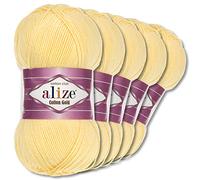 Alize 5 x 100 g Cotton Gold Premium Wolle| 39 Farben Sommerwolle Garn Stricken Amigurumi (187 | Hellgelb)