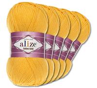 Alize 5 x 100 g Cotton Gold PREMIUM Wolle| 39 Farben Sommerwolle Garn Stricken Amigurumi (216 | Gelb)