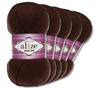 Wohnkult Alize 5 x 100 g Cotton Gold Premium Wolle| 39 Farben Sommerwolle Garn Stricken Amigurumi (26 | Kaffee)
