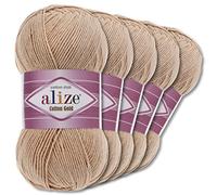 Wohnkult Alize 5 x 100 g Cotton Gold Premium Wolle| 39 Farben Sommerwolle Garn Stricken Amigurumi (262 | Beige)