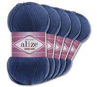 Alize 5 x 100 g Cotton Gold Premium Wolle| 39 Farben Sommerwolle Garn Stricken Amigurumi (279 | Nachtblau)