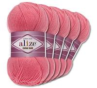 Alize 5 x 100 g Cotton Gold PREMIUM Wolle| 39 Farben Sommerwolle Garn Stricken Amigurumi (33 | Candypink)