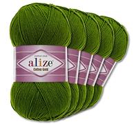 Alize 5 x 100 g Cotton Gold PREMIUM Wolle| 39 Farben Sommerwolle Garn Stricken Amigurumi (35 | Dunkelgrün)