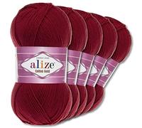 Wohnkult Alize 5 x 100 g Cotton Gold Premium Wolle| 39 Farben Sommerwolle Garn Stricken Amigurumi (390 | Kirschrot)