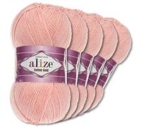 Wohnkult Alize 5 x 100 g Cotton Gold Premium Wolle| 39 Farben Sommerwolle Garn Stricken Amigurumi (393 | Puderrosa)