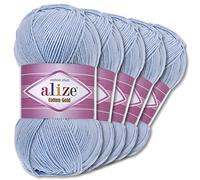 Wohnkult Alize 5 x 100 g Cotton Gold Premium Wolle| 39 Farben Sommerwolle Garn Stricken Amigurumi (40 | Hellblau)