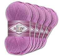 Wohnkult Alize 5 x 100 g Cotton Gold Premium Wolle| 39 Farben Sommerwolle Garn Stricken Amigurumi (43 | Lila)