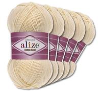 Wohnkult Alize 5 x 100 g Cotton Gold Premium Wolle| 39 Farben Sommerwolle Garn Stricken Amigurumi (458 | Natur)
