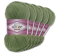 Wohnkult Alize 5 x 100 g Cotton Gold Premium Wolle| 39 Farben Sommerwolle Garn Stricken Amigurumi (485 | Grün)