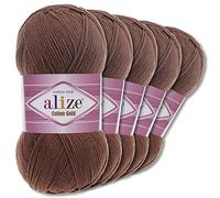 Wohnkult Alize 5 x 100 g Cotton Gold Premium Wolle| 39 Farben Sommerwolle Garn Stricken Amigurumi (493 | Braun)