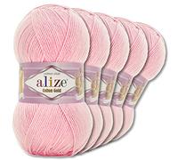 Wohnkult Alize 5 x 100 g Cotton Gold Premium Wolle| 39 Farben Sommerwolle Garn Stricken Amigurumi (518 | Babyrosa)