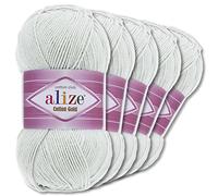 Wohnkult Alize 5 x 100 g Cotton Gold Premium Wolle| 39 Farben Sommerwolle Garn Stricken Amigurumi (533 | Pastellgrau)