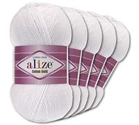 Alize 5 x 100 g Cotton Gold Premium Wolle| 39 Farben Sommerwolle Garn Stricken Amigurumi (55 | Weiß)