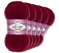 Wohnkult Alize 5 x 100 g Cotton Gold Premium Wolle| 39 Farben Sommerwolle Garn Stricken Amigurumi (57 | Bordeaux)