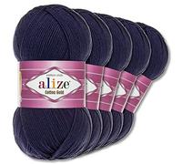 Wohnkult Alize 5 x 100 g Cotton Gold Premium Wolle| 39 Farben Sommerwolle Garn Stricken Amigurumi (58 | Navyblau)