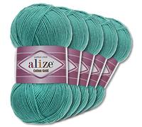 Wohnkult Alize 5 x 100 g Cotton Gold Premium Wolle| 39 Farben Sommerwolle Garn Stricken Amigurumi (610 | Jadegrün)