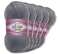 Wohnkult Alize 5 x 100 g Cotton Gold Premium Wolle| 39 Farben Sommerwolle Garn Stricken Amigurumi (87 | Dunkelgrau)