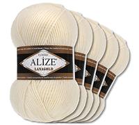 Wohnkult Alize 5 x 100 g Lanagold Wolle | 53 Auswahl | Stricken Häkeln Wolle (01 | Creme)