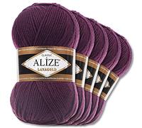 Wohnkult Alize 5 x 100 g Lanagold Wolle | 53 Auswahl | Stricken Häkeln Wolle (111 | Pflaume)