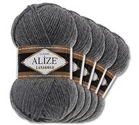 Wohnkult Alize 5 x 100 g Lanagold Wolle | 53 Auswahl | Stricken Häkeln Wolle (182 | Mittelgrau Melange)