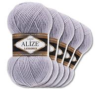 Wohnkult Alize 5 x 100 g Lanagold Wolle | 53 Auswahl | Stricken Häkeln Wolle (200 | Grau)