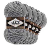 Alize 5 x 100 g Lanagold Wolle | 53 Auswahl | Stricken Häkeln Wolle (21 | Grau Melange)